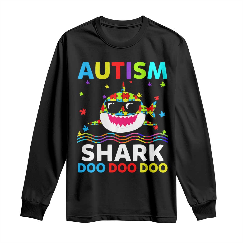 Funny Autism Shark Long Sleeve Shirt Puzzle Piece Autistic Mom Dad Sped Teacher