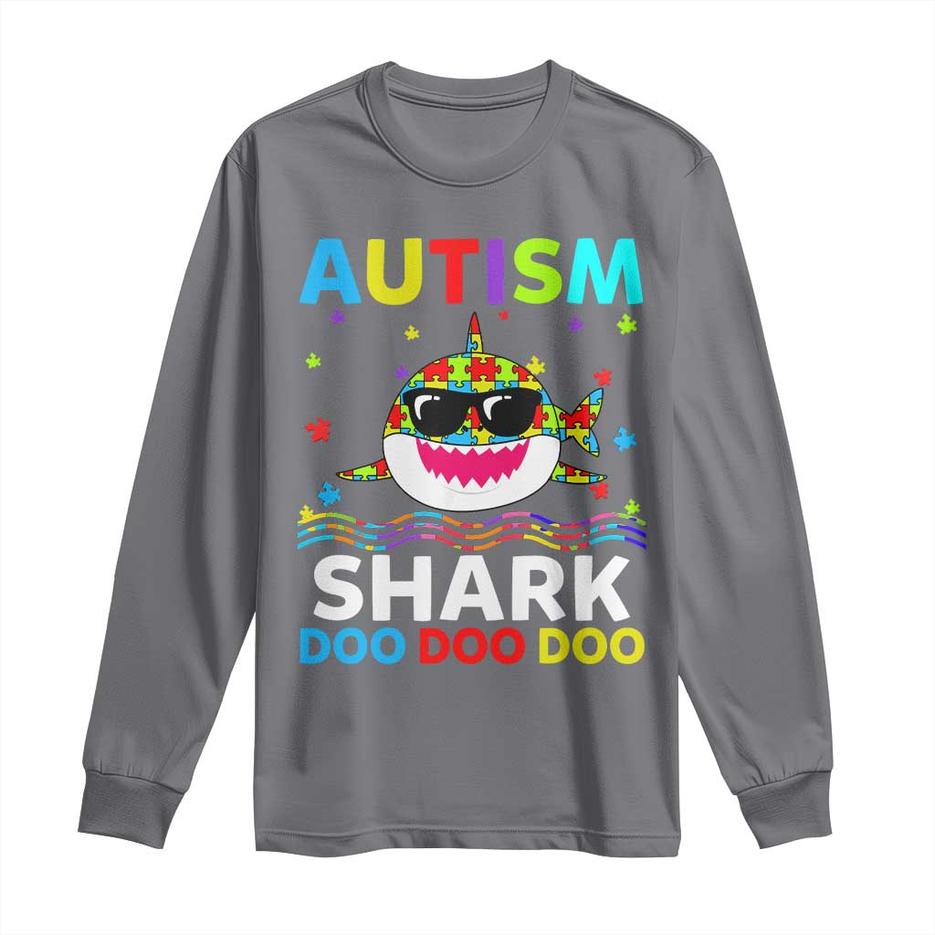 Funny Autism Shark Long Sleeve Shirt Puzzle Piece Autistic Mom Dad Sped Teacher