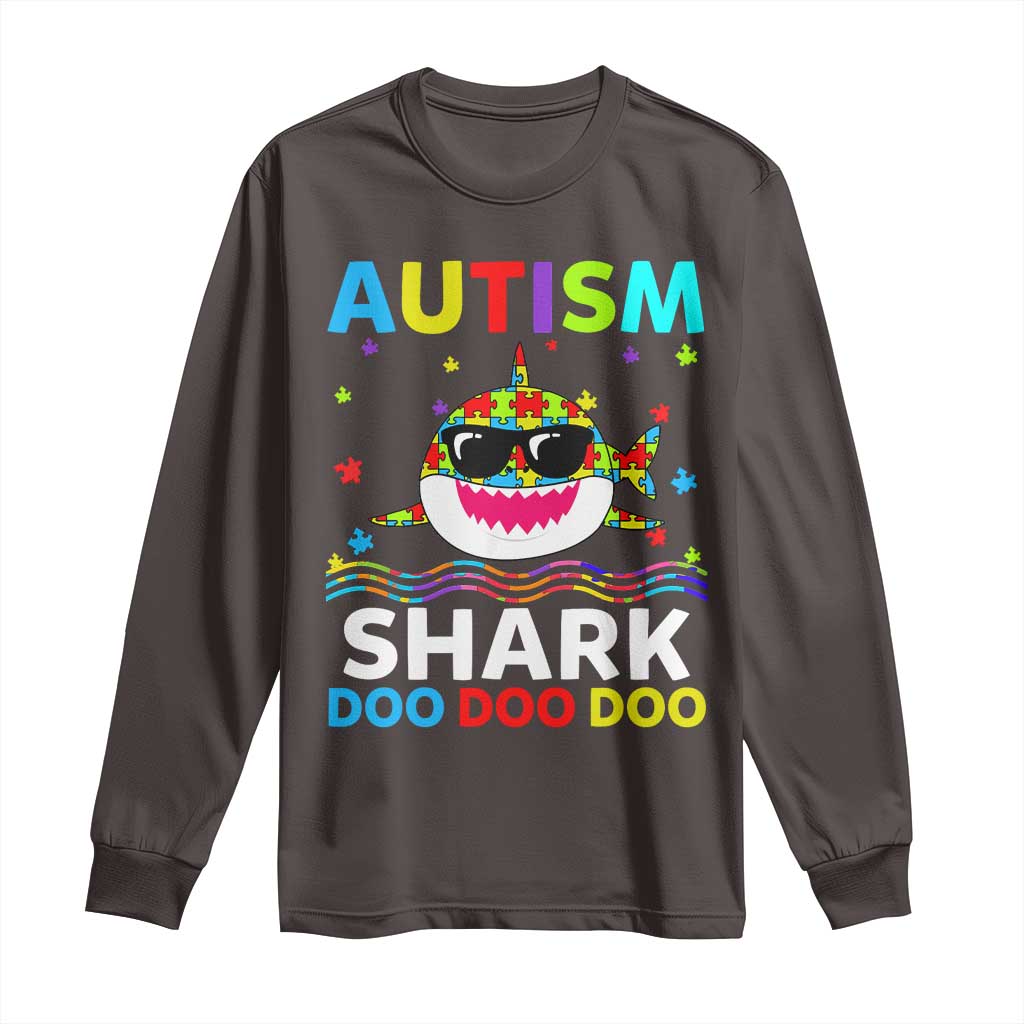 Funny Autism Shark Long Sleeve Shirt Puzzle Piece Autistic Mom Dad Sped Teacher