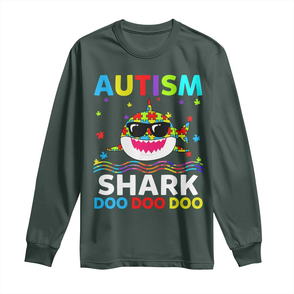 Funny Autism Shark Long Sleeve Shirt Puzzle Piece Autistic Mom Dad Sped Teacher