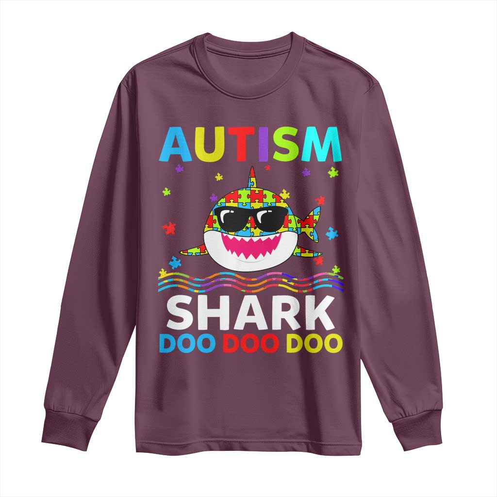 Funny Autism Shark Long Sleeve Shirt Puzzle Piece Autistic Mom Dad Sped Teacher