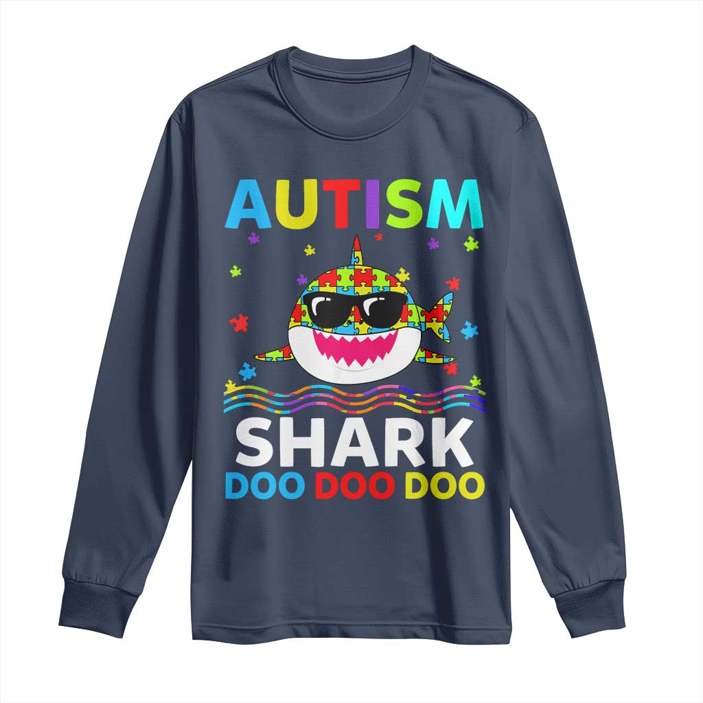 Funny Autism Shark Long Sleeve Shirt Puzzle Piece Autistic Mom Dad Sped Teacher