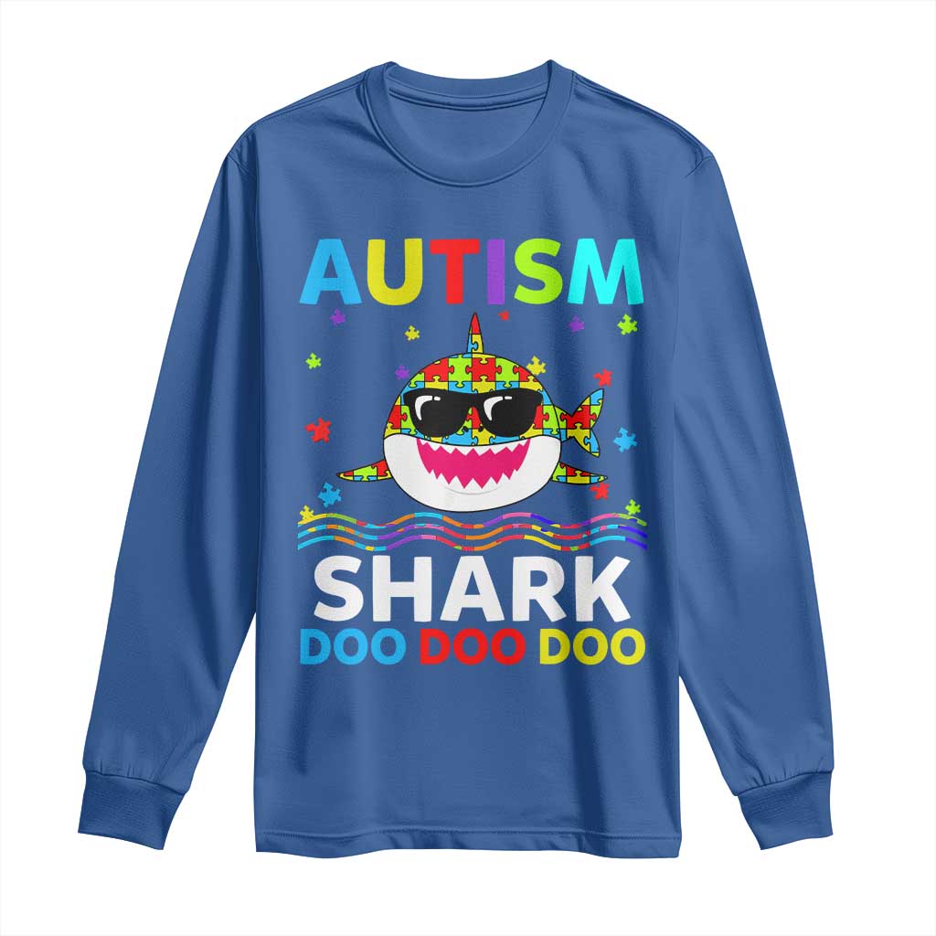 Funny Autism Shark Long Sleeve Shirt Puzzle Piece Autistic Mom Dad Sped Teacher