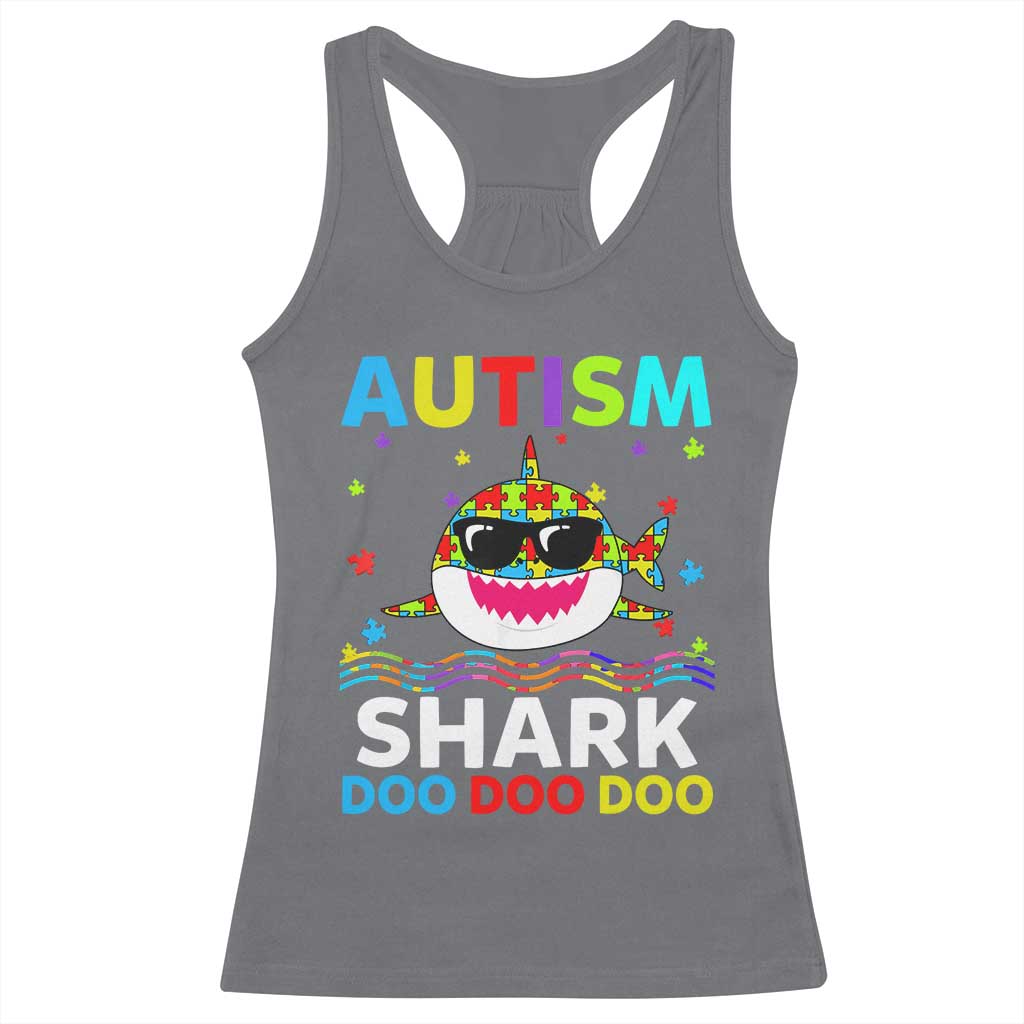 Funny Autism Shark Racerback Tank Top Puzzle Piece Autistic Mom Dad Sped Teacher