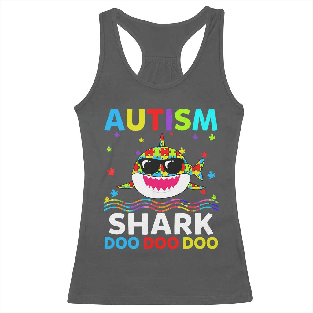 Funny Autism Shark Racerback Tank Top Puzzle Piece Autistic Mom Dad Sped Teacher
