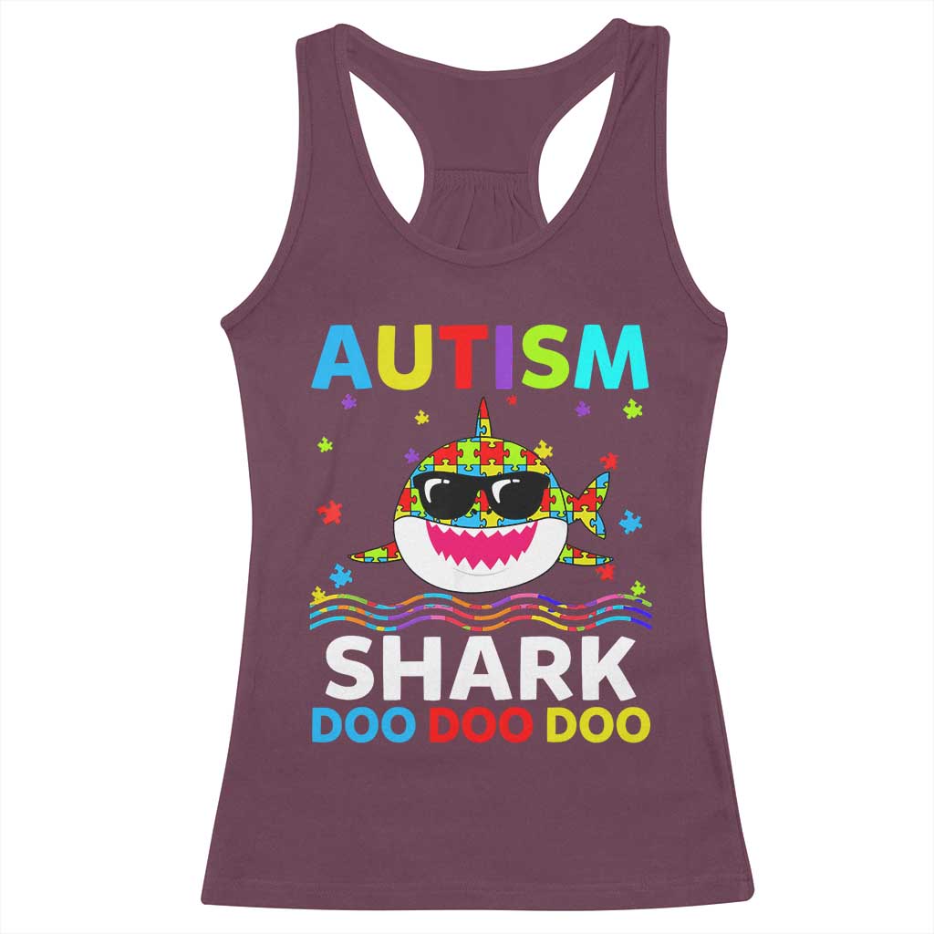 Funny Autism Shark Racerback Tank Top Puzzle Piece Autistic Mom Dad Sped Teacher