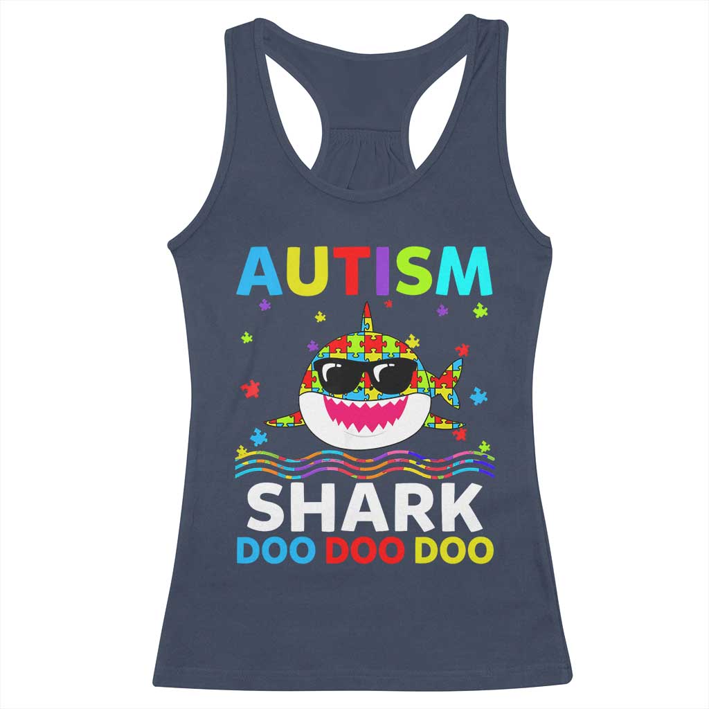 Funny Autism Shark Racerback Tank Top Puzzle Piece Autistic Mom Dad Sped Teacher
