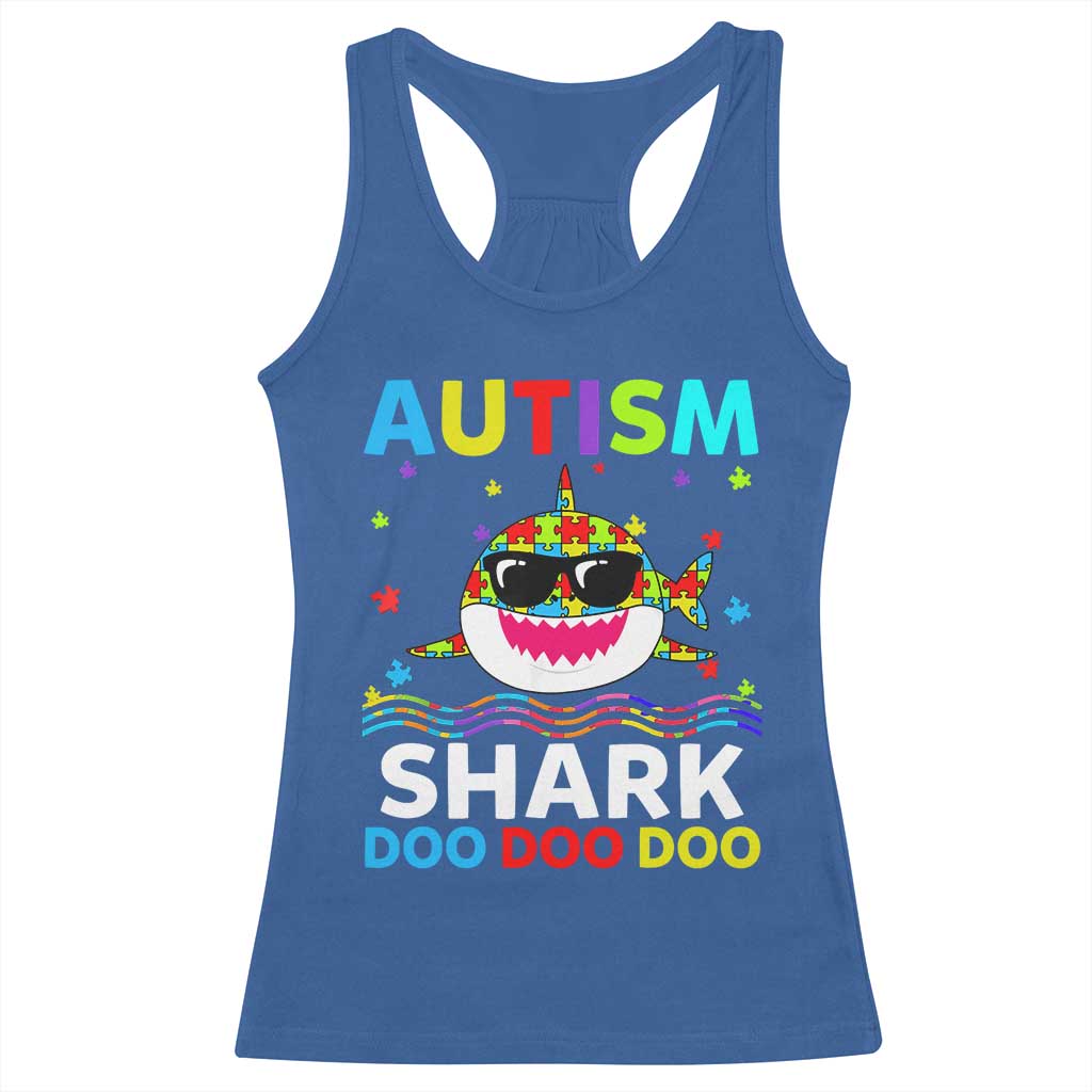 Funny Autism Shark Racerback Tank Top Puzzle Piece Autistic Mom Dad Sped Teacher