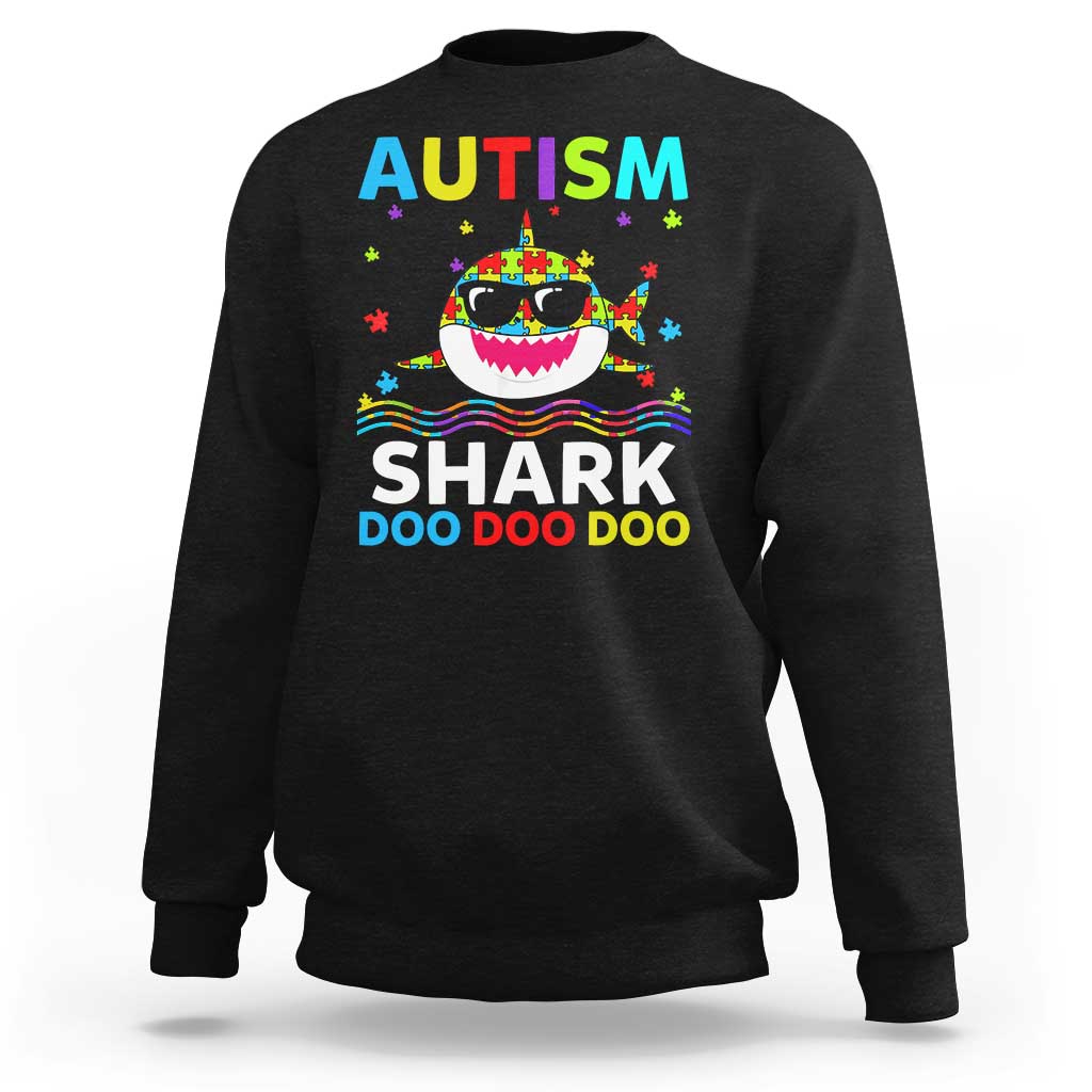 Funny Autism Shark Sweatshirt Puzzle Piece Autistic Mom Dad Sped Teacher
