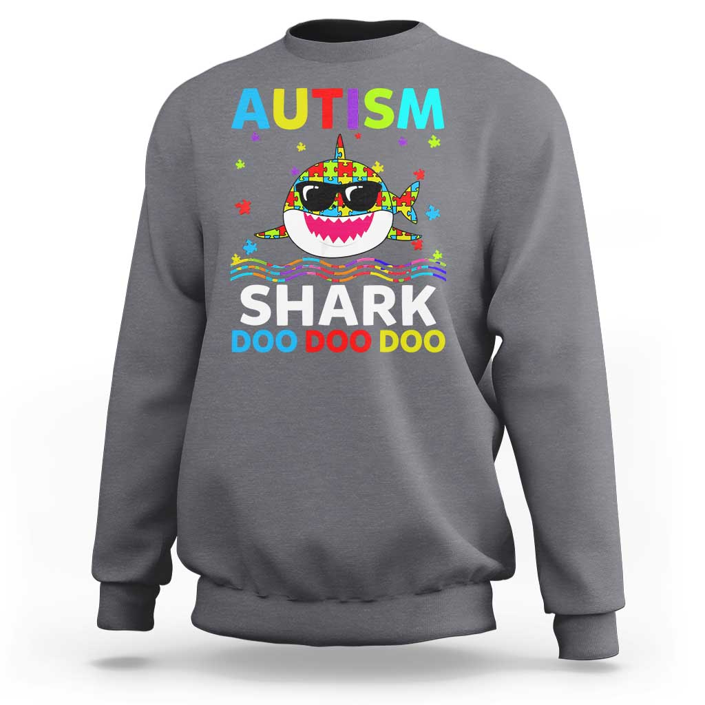 Funny Autism Shark Sweatshirt Puzzle Piece Autistic Mom Dad Sped Teacher