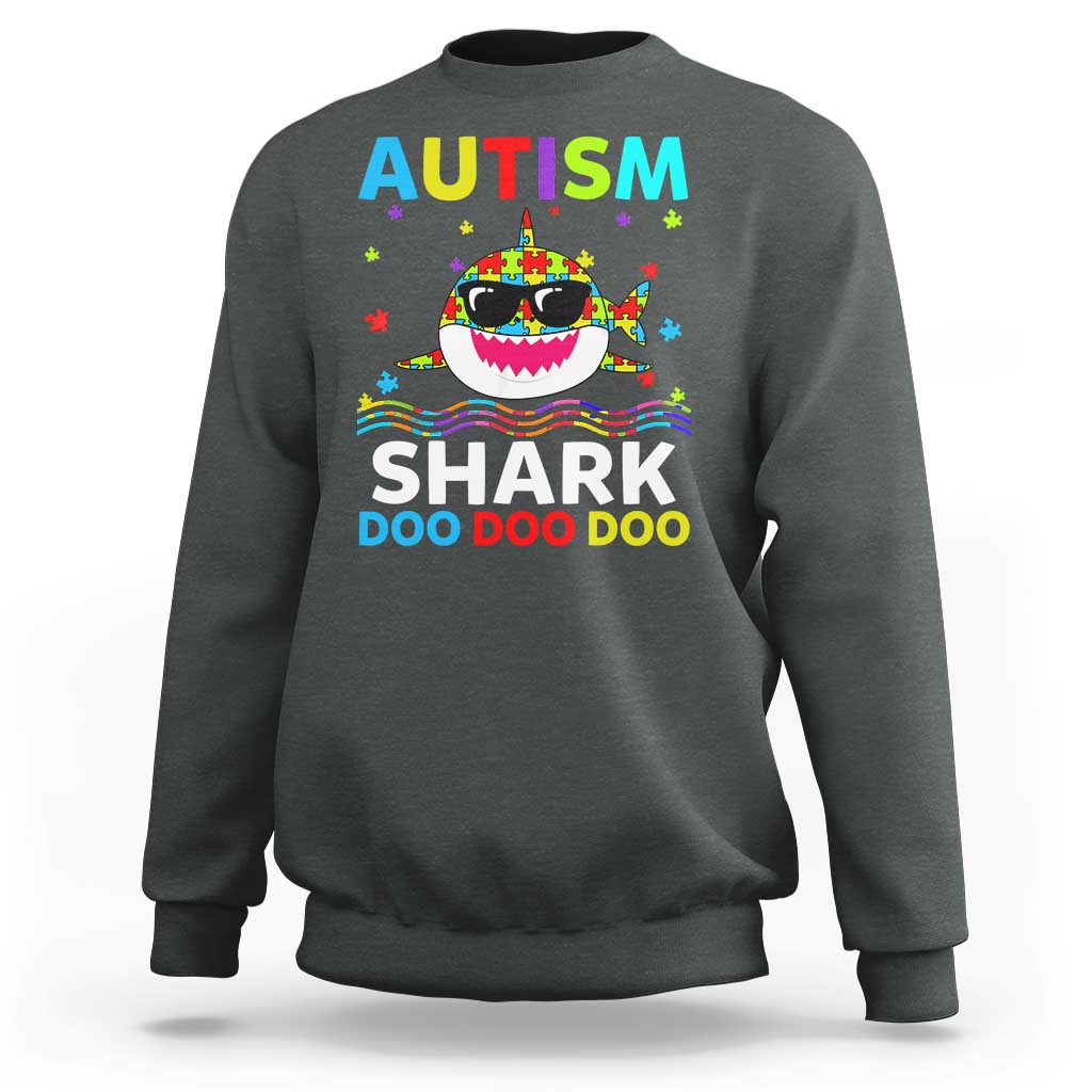 Funny Autism Shark Sweatshirt Puzzle Piece Autistic Mom Dad Sped Teacher