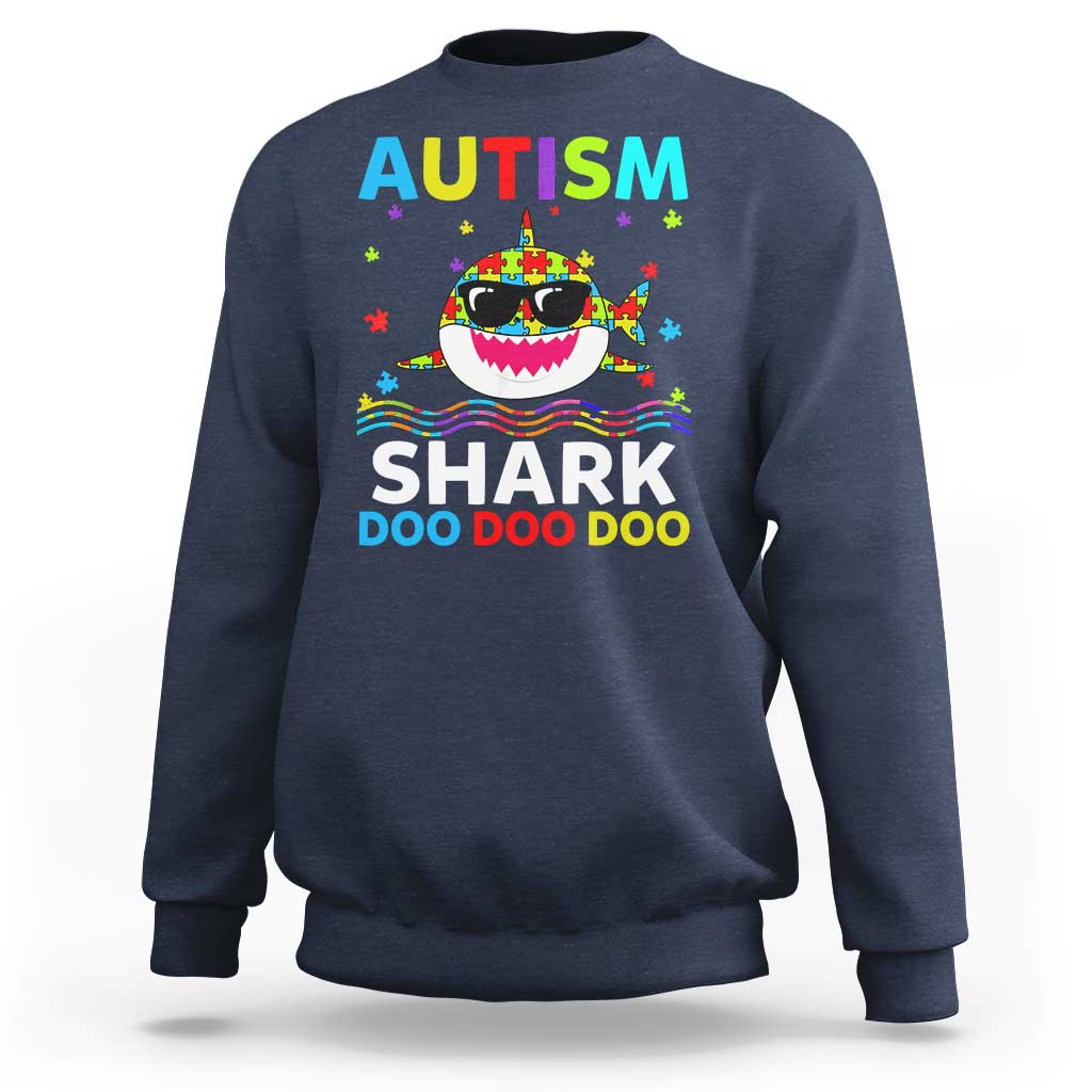 Funny Autism Shark Sweatshirt Puzzle Piece Autistic Mom Dad Sped Teacher