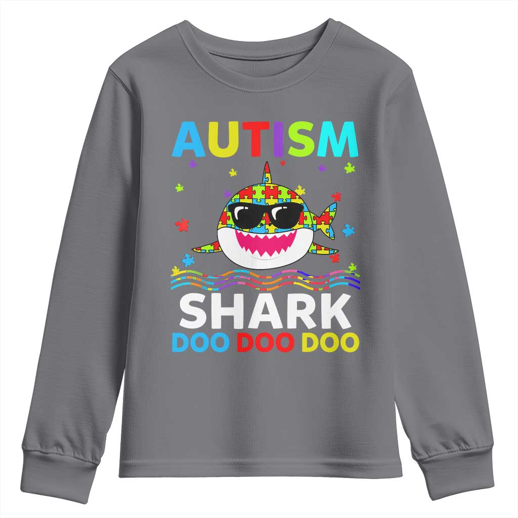Funny Autism Shark Youth Sweatshirt Puzzle Piece Autistic Mom Dad Sped Teacher