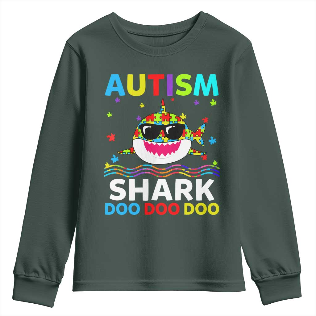 Funny Autism Shark Youth Sweatshirt Puzzle Piece Autistic Mom Dad Sped Teacher