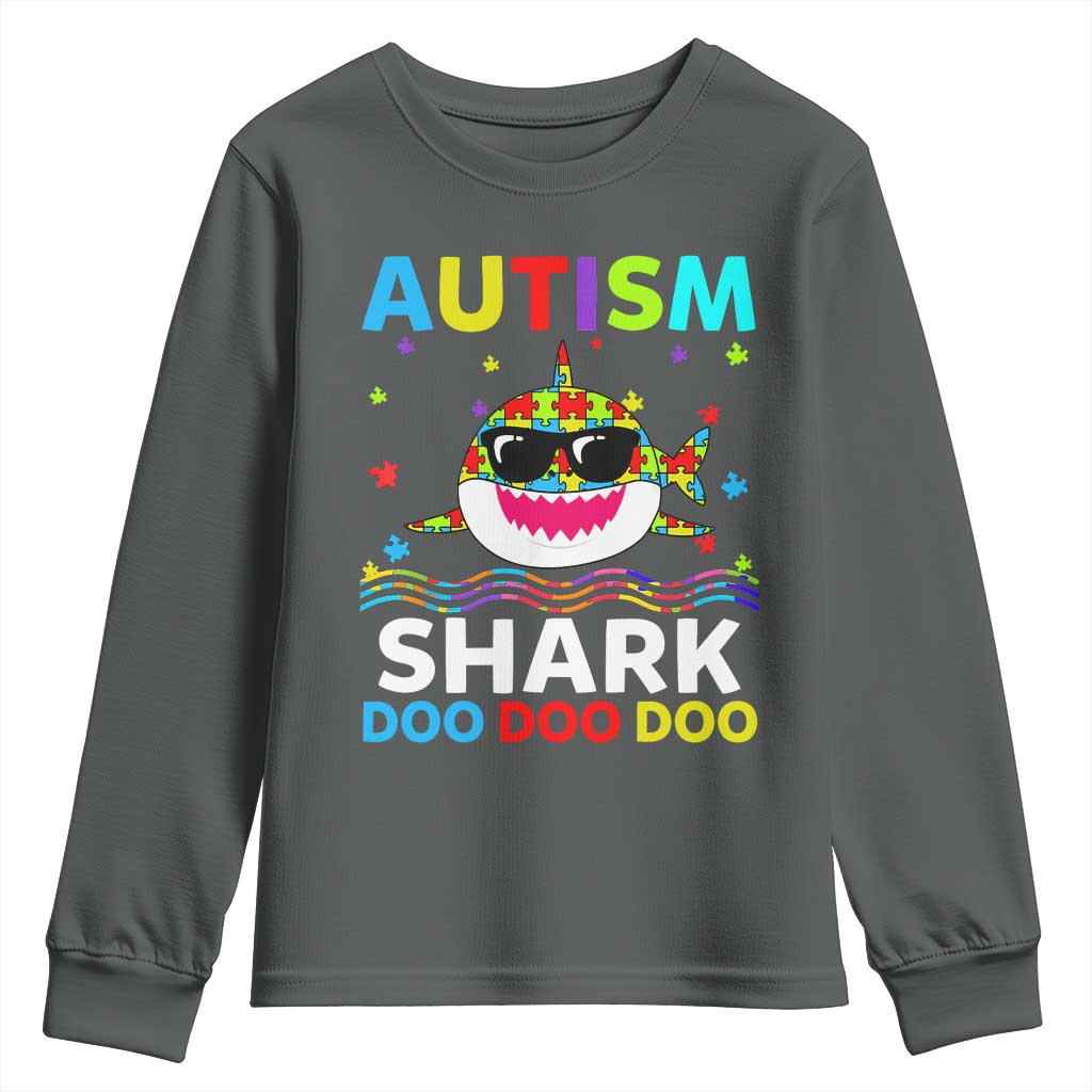 Funny Autism Shark Youth Sweatshirt Puzzle Piece Autistic Mom Dad Sped Teacher