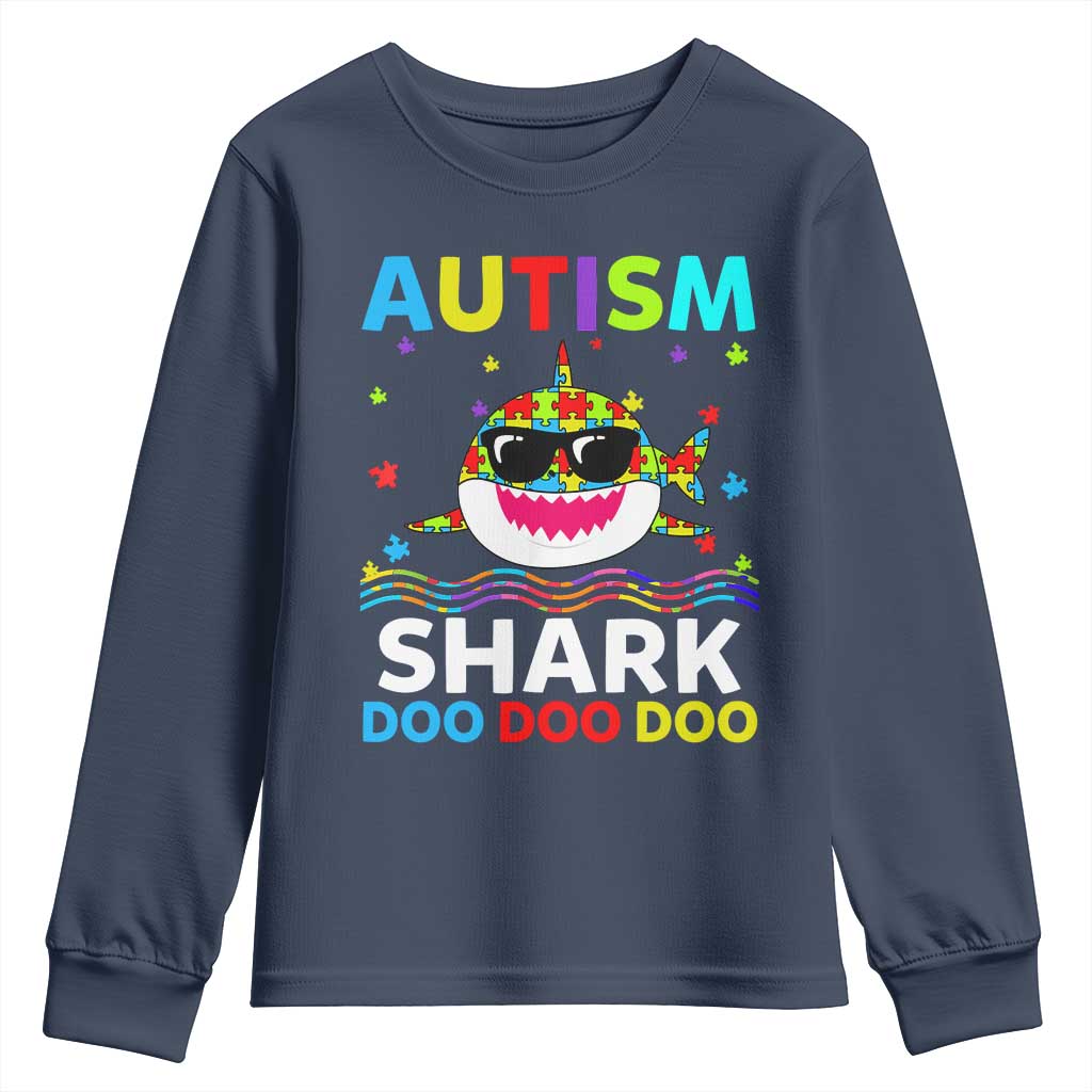 Funny Autism Shark Youth Sweatshirt Puzzle Piece Autistic Mom Dad Sped Teacher