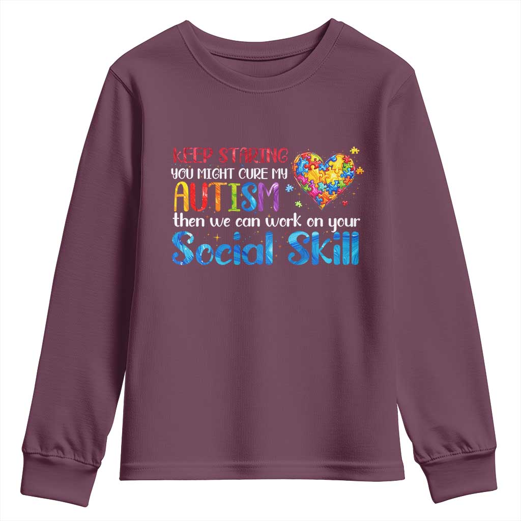 Autism Awareness Youth Sweatshirt Keep Staring You Might Cure My Autism Heart Puzzle