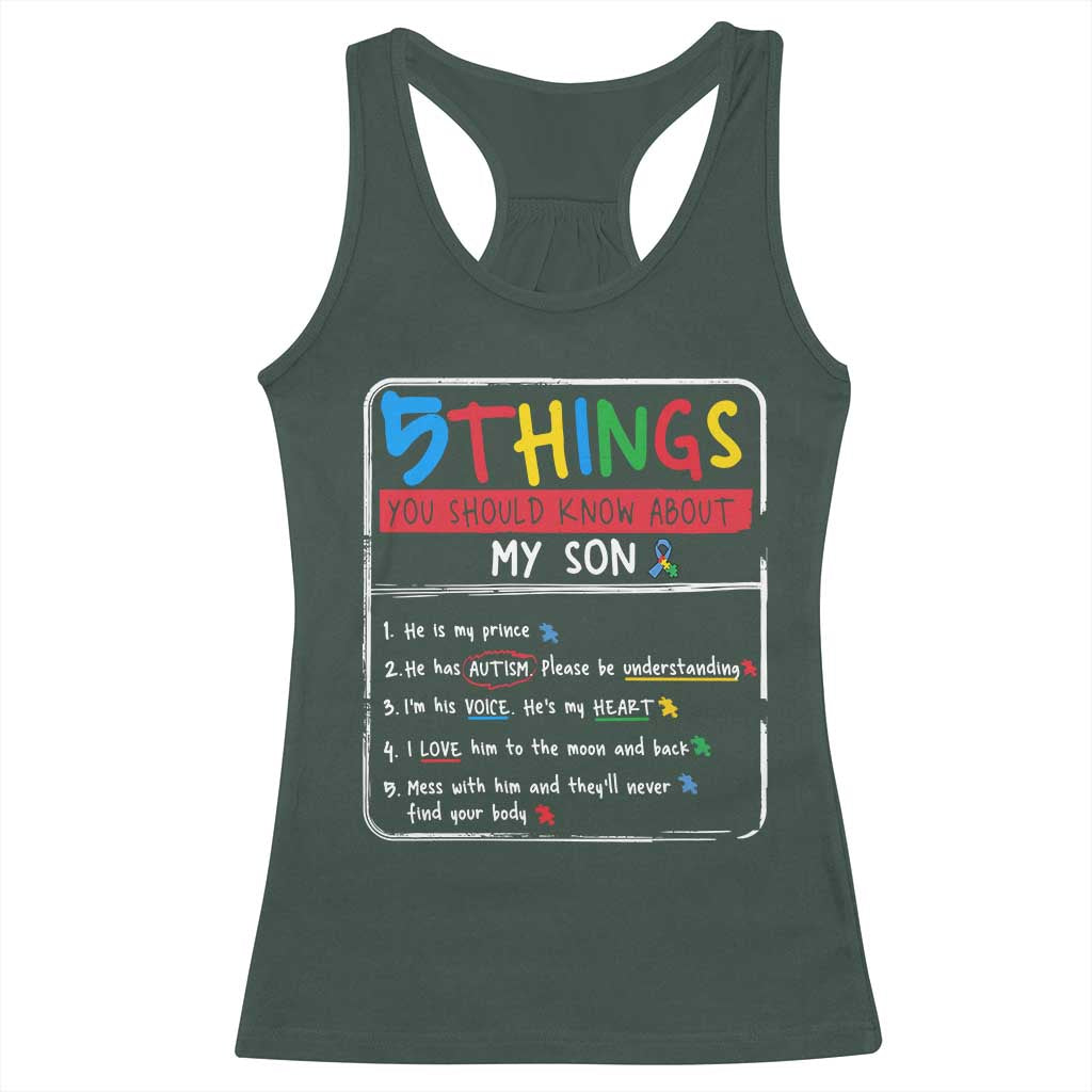 Autistic Son Autism Awareness Mom Dad Parents Racerback Tank Top