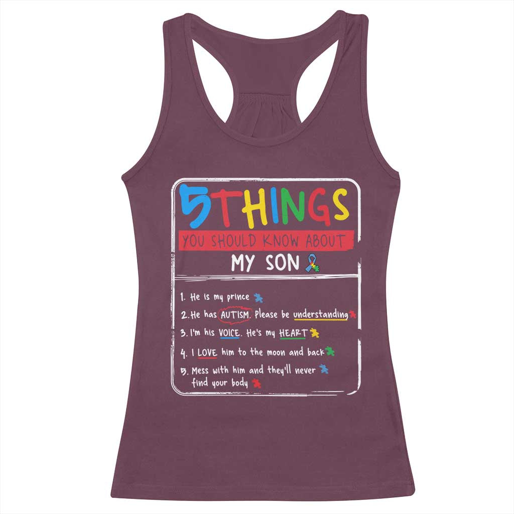 Autistic Son Autism Awareness Mom Dad Parents Racerback Tank Top