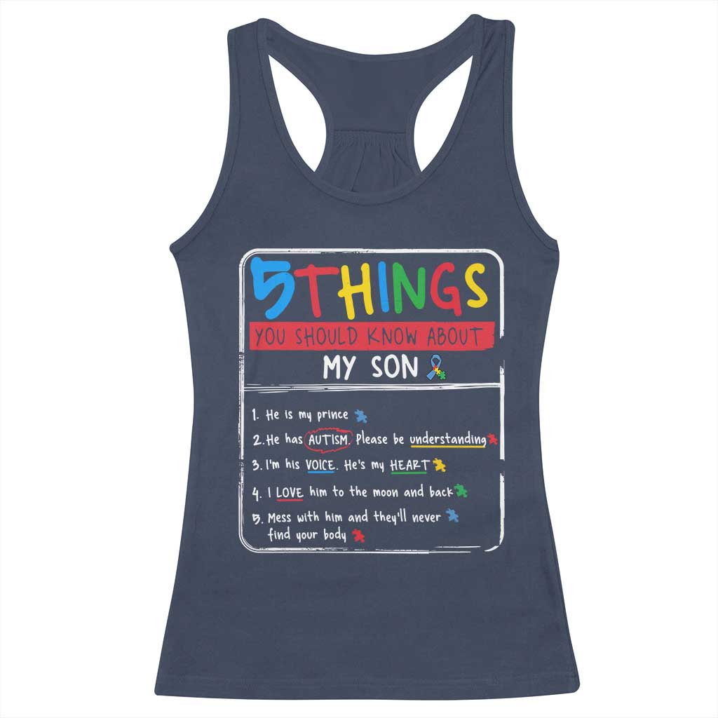 Autistic Son Autism Awareness Mom Dad Parents Racerback Tank Top