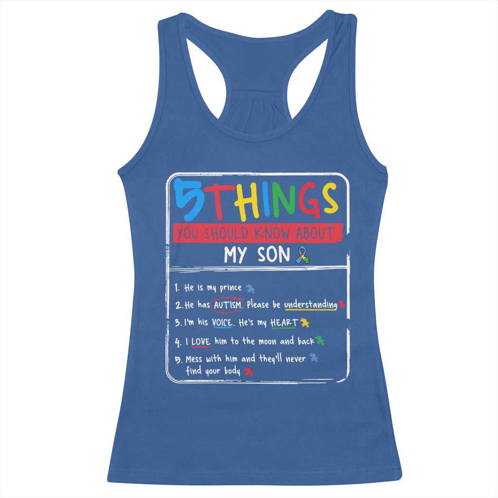 Autistic Son Autism Awareness Mom Dad Parents Racerback Tank Top
