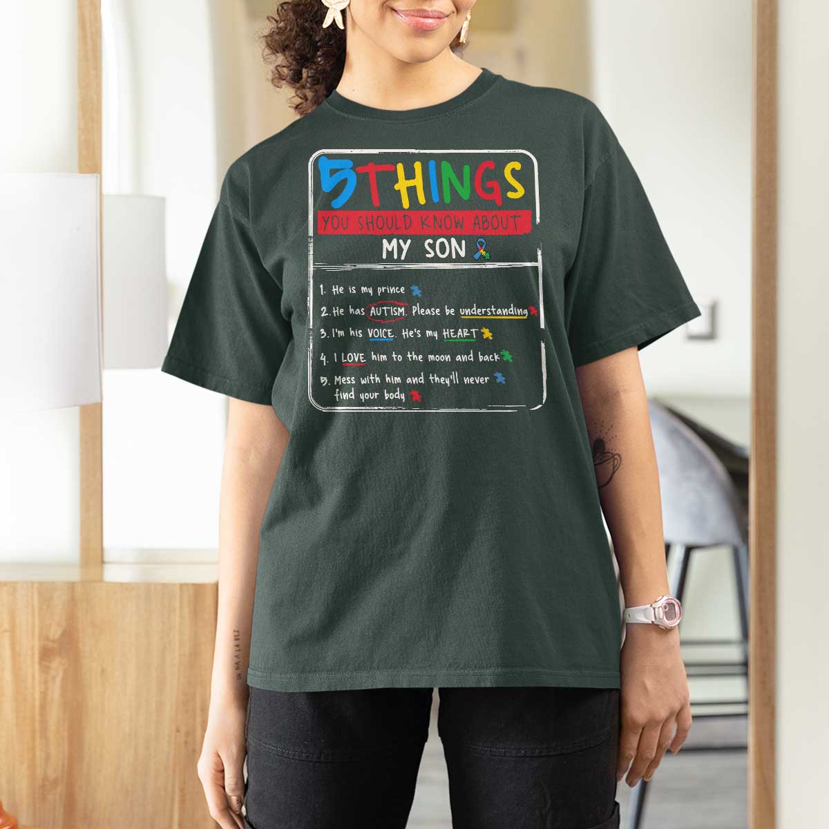 Autistic Son Autism Awareness Mom Dad Parents T Shirt For Women