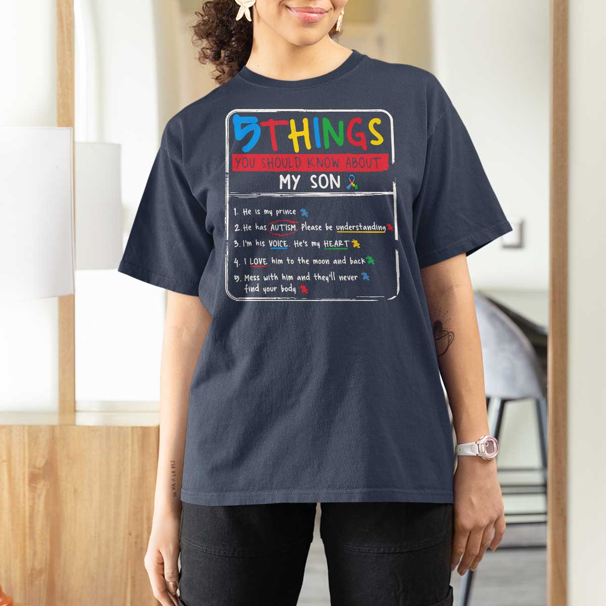 Autistic Son Autism Awareness Mom Dad Parents T Shirt For Women