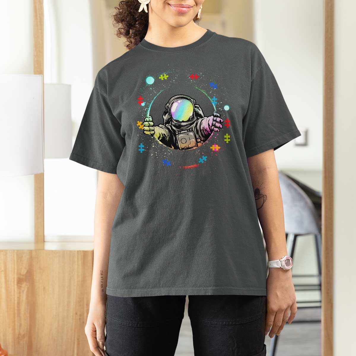 Astronaut Autism Awareness T Shirt For Women Space Autistic Kids Sped Teacher