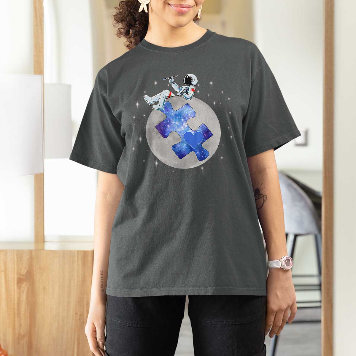 Autism Awareness Astronaut T Shirt For Women Space Stars Autistic Kids Sped Teacher