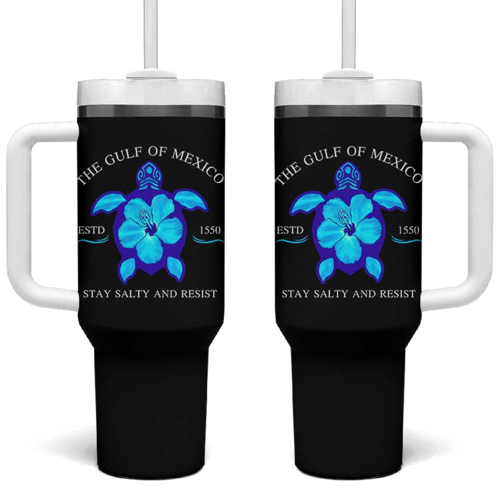 Gulf of Mexico Tumbler With Handle Texas Alabama Florida Beach Turtle Hibiscus