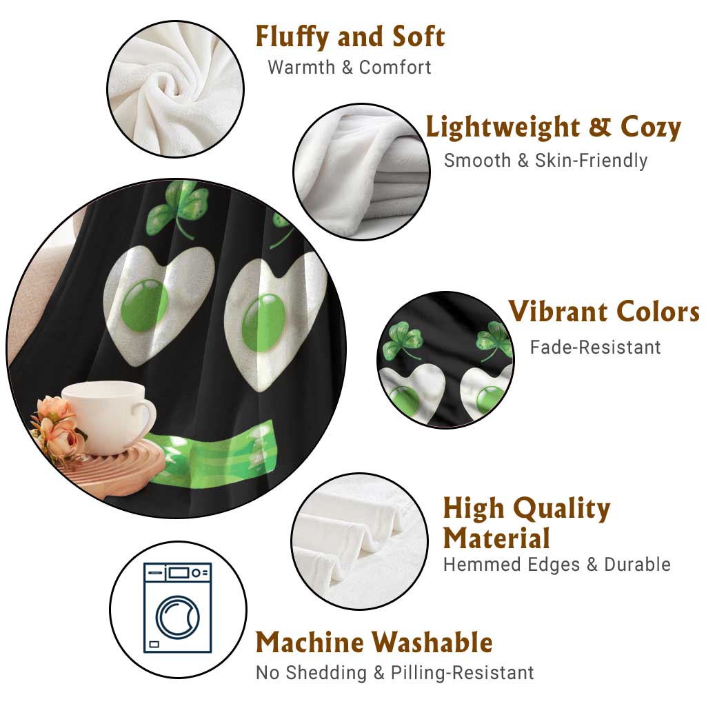 Funny Irish St Patricks Day Shamrock Throw Blanket Green Eggs Smile Brunch Breakfast