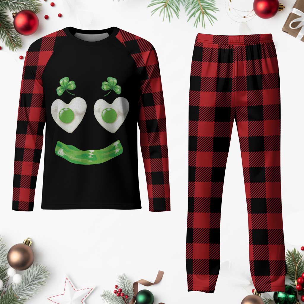 Funny Irish St Patricks Day Shamrock Plaid Pajama Set Green Eggs Smile Brunch Breakfast