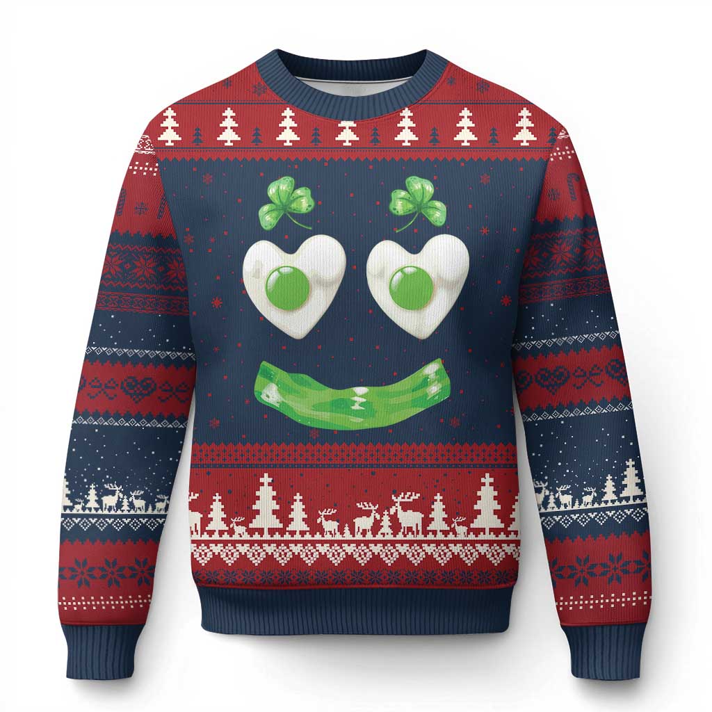 Funny Irish St Patricks Day Shamrock Ugly Christmas Sweater Green Eggs Smile Brunch Breakfast