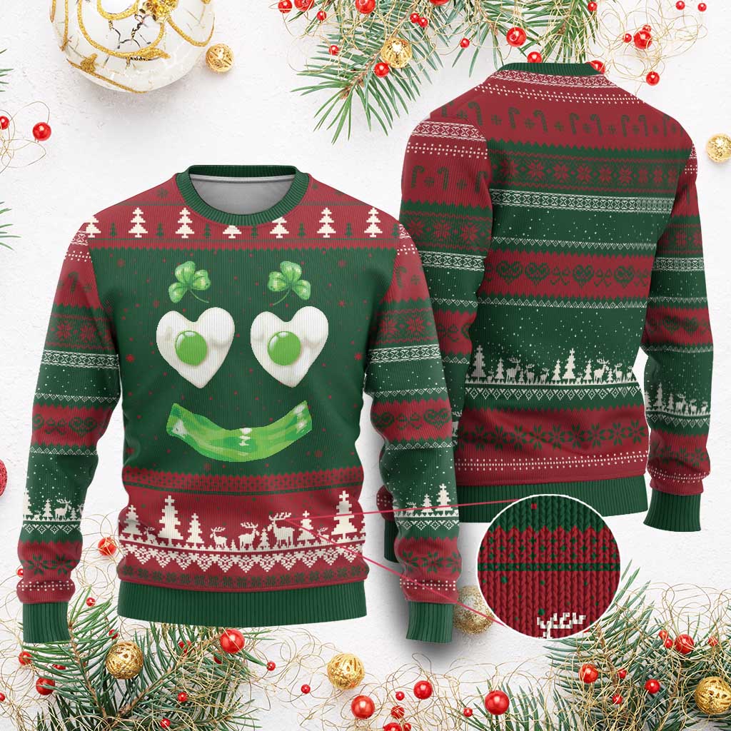Funny Irish St Patricks Day Shamrock Ugly Christmas Sweater Green Eggs Smile Brunch Breakfast