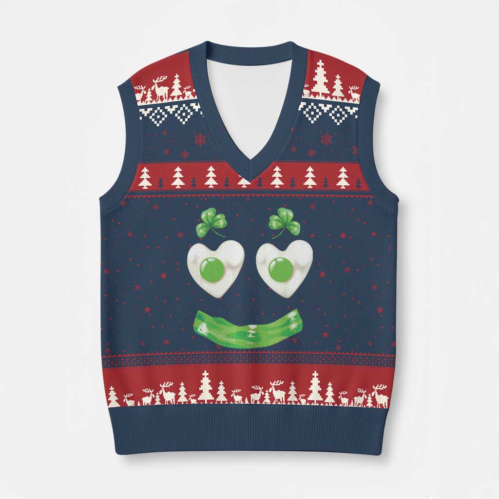 Funny Irish St Patricks Day Shamrock V-Neck Knit Sweater Vest Green Eggs Smile Brunch Breakfast