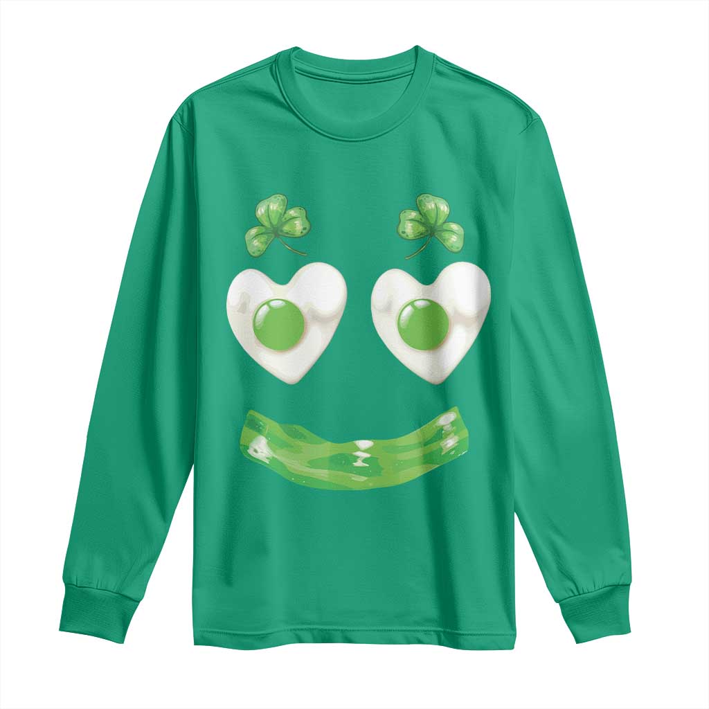 Funny Irish St Patricks Day Shamrock Long Sleeve Shirt Green Eggs Smile Brunch Breakfast