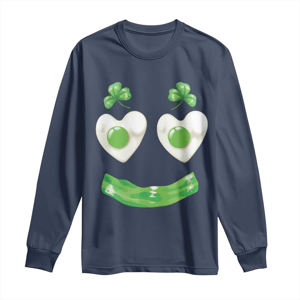 Funny Irish St Patricks Day Shamrock Long Sleeve Shirt Green Eggs Smile Brunch Breakfast