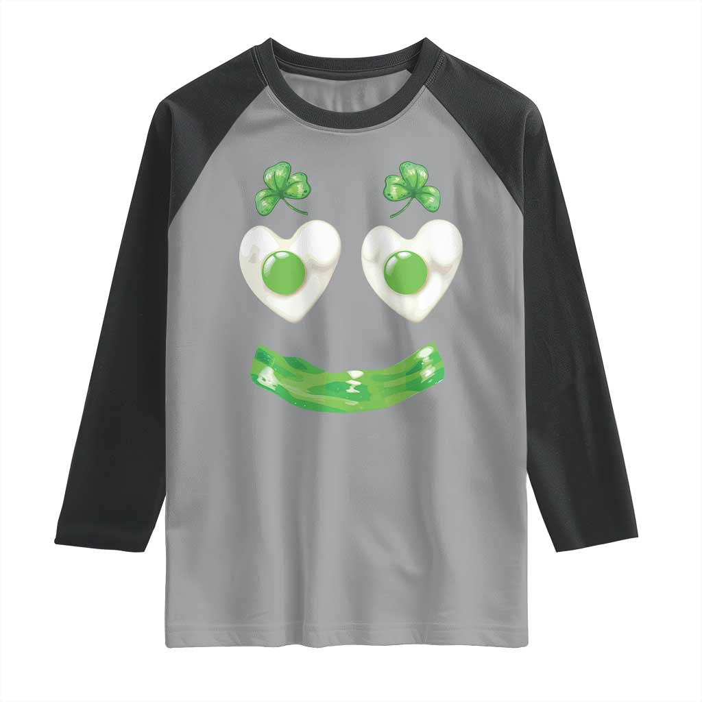 Funny Irish St Patricks Day Shamrock Raglan Shirt Green Eggs Smile Brunch Breakfast