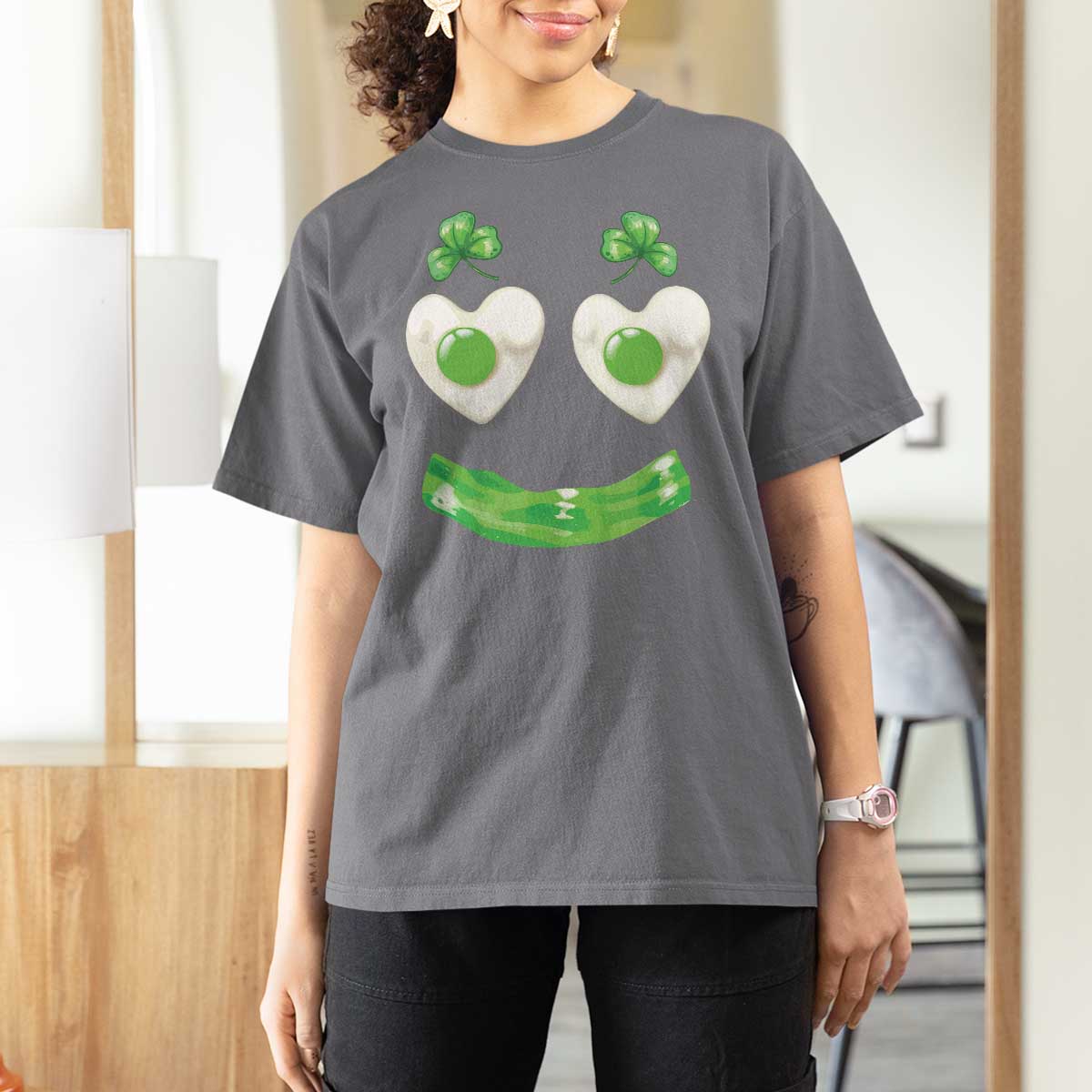 Funny Irish St Patricks Day Shamrock T Shirt For Women Green Eggs Smile Brunch Breakfast