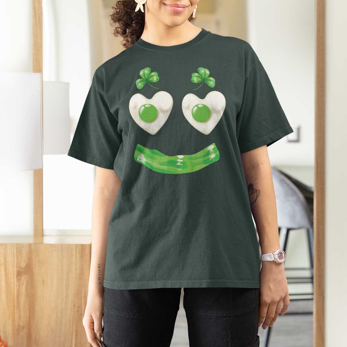 Funny Irish St Patricks Day Shamrock T Shirt For Women Green Eggs Smile Brunch Breakfast