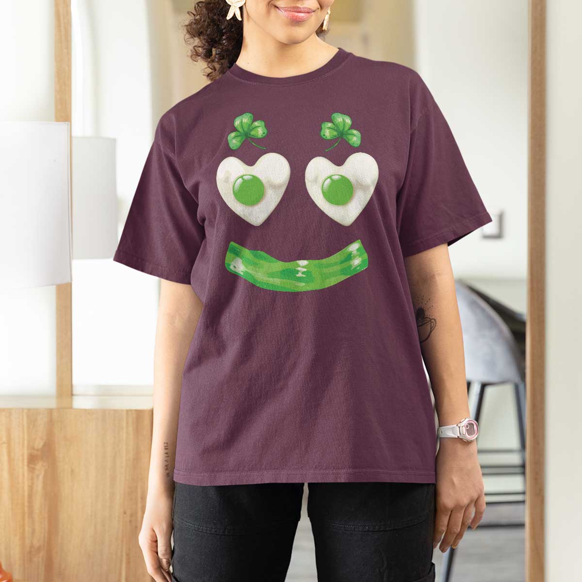 Funny Irish St Patricks Day Shamrock T Shirt For Women Green Eggs Smile Brunch Breakfast