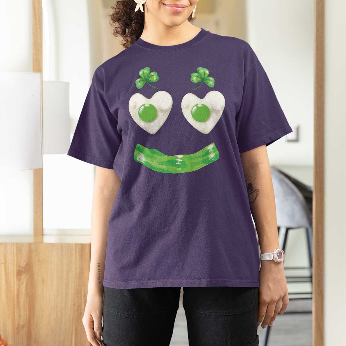 Funny Irish St Patricks Day Shamrock T Shirt For Women Green Eggs Smile Brunch Breakfast