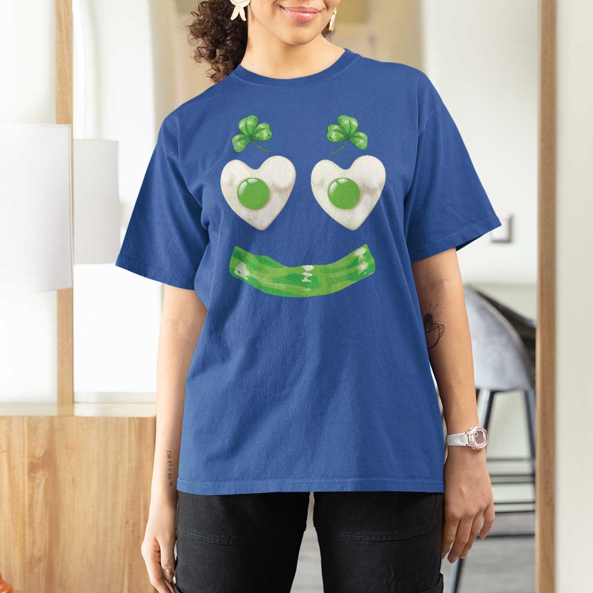 Funny Irish St Patricks Day Shamrock T Shirt For Women Green Eggs Smile Brunch Breakfast