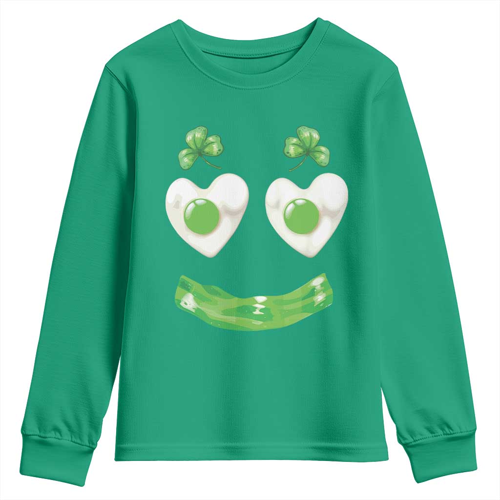 Funny Irish St Patricks Day Shamrock Youth Sweatshirt Green Eggs Smile Brunch Breakfast