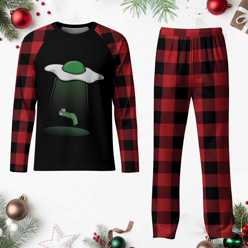 Funny Irish St Patricks Day Plaid Pajama Set UFO Egg Bacon Abduction Funny