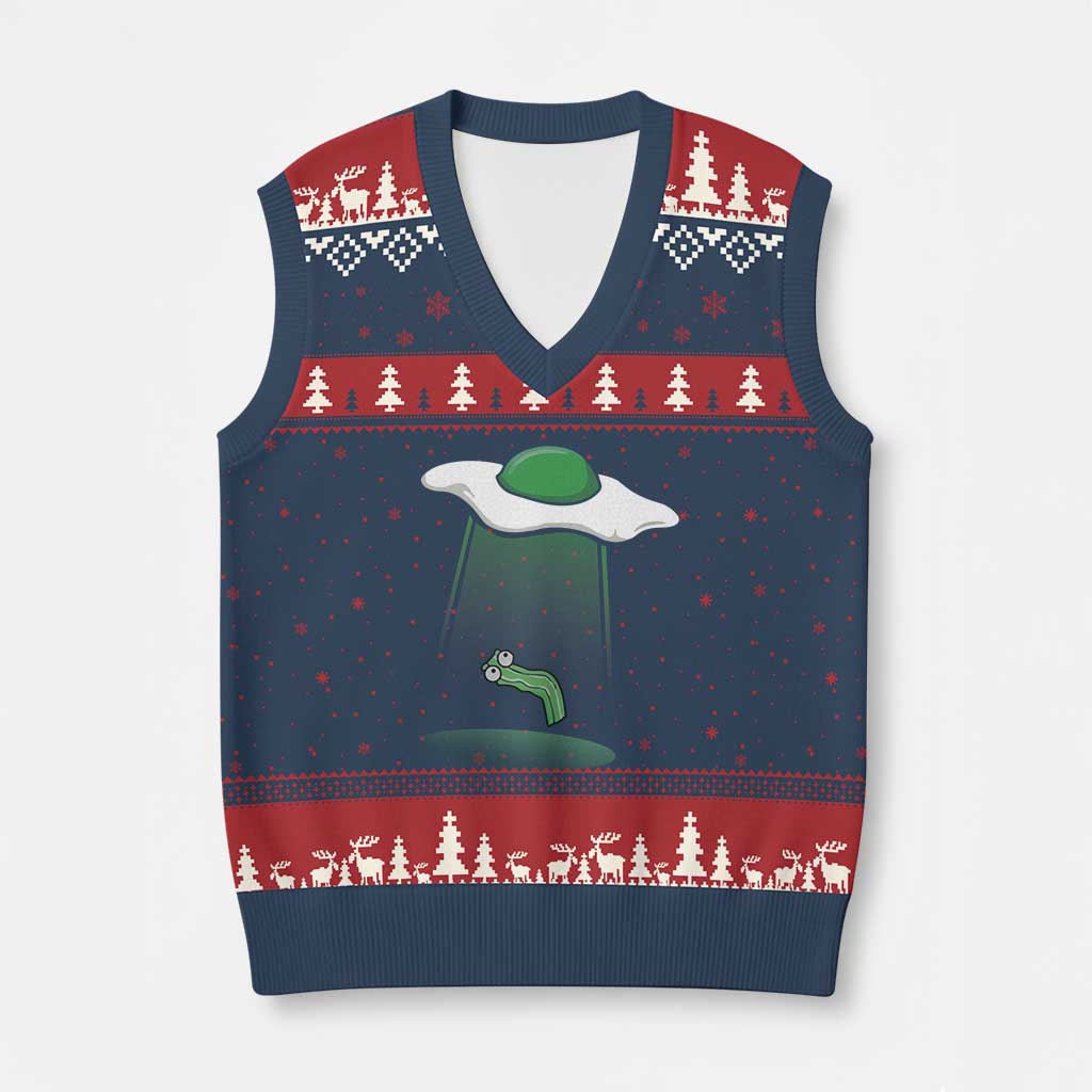 Funny Irish St Patricks Day V-Neck Knit Sweater Vest UFO Egg Bacon Abduction Funny