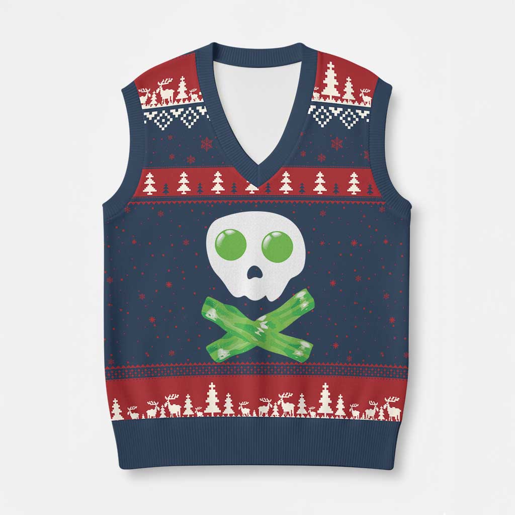 Funny St Patricks Day V-Neck Knit Sweater Vest Bacon & Eggs Skull & Crossbones