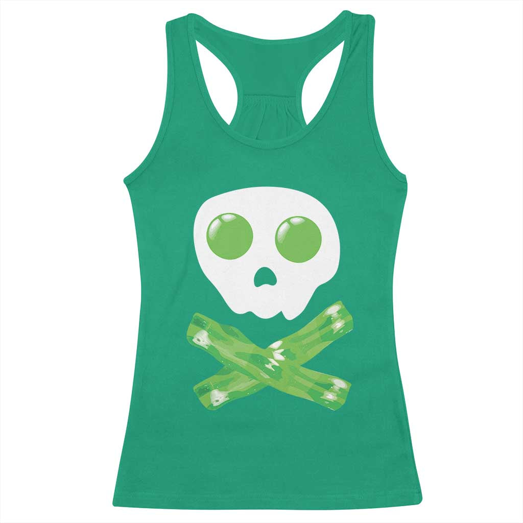 Funny St Patricks Day Racerback Tank Top Bacon & Eggs Skull & Crossbones