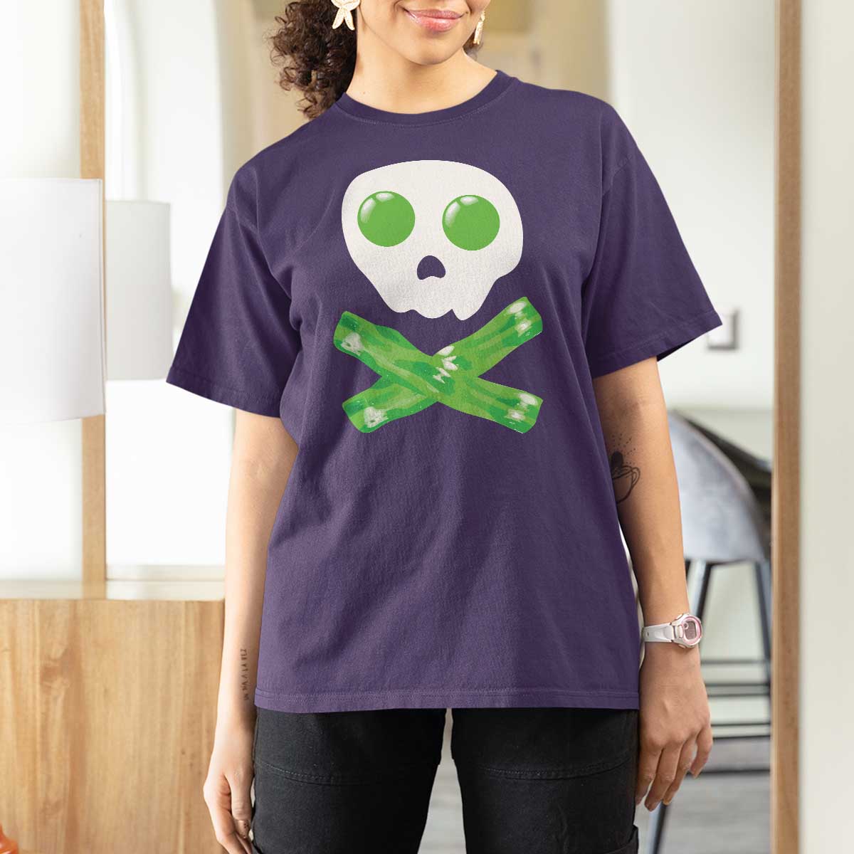 Funny St Patricks Day T Shirt For Women Bacon & Eggs Skull & Crossbones