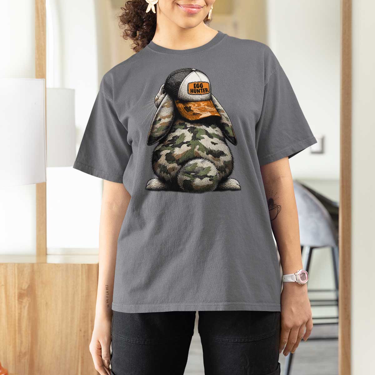 Camo Easter Bunny T Shirt For Women Egg Hunter Kids